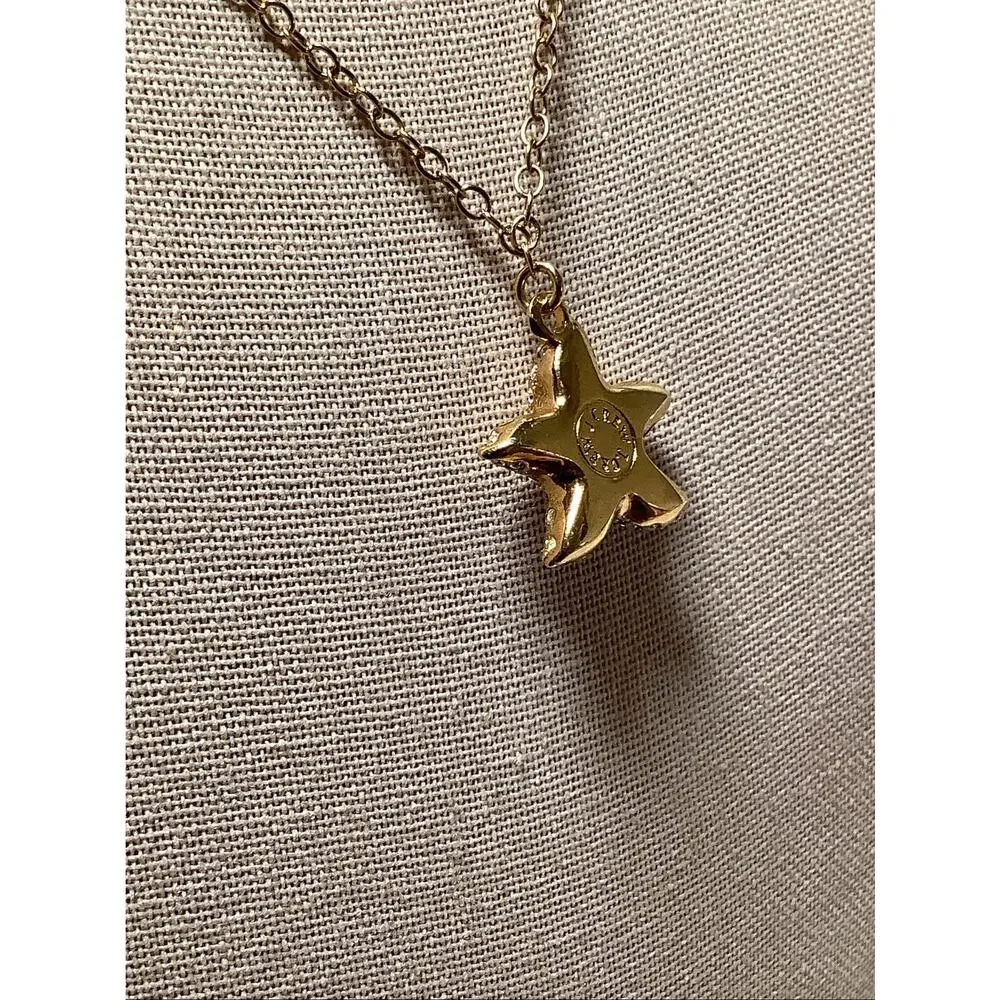 J Crew Gold Tone Pave Crystal Starfish Pendant Statement Necklace Coastal F15-14